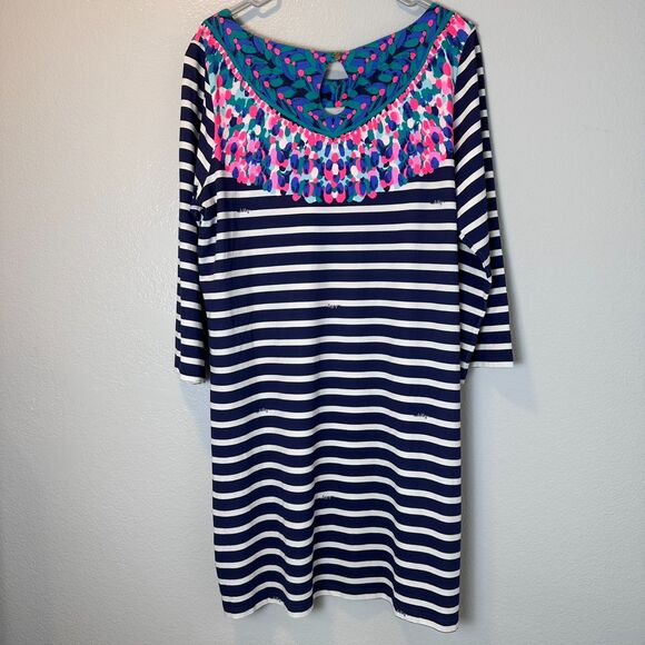 Lilly‎ Pulitzer Women's Size XL Bay Dress Bright Navy Island Medallion Stripe - Picture 10 of 11
